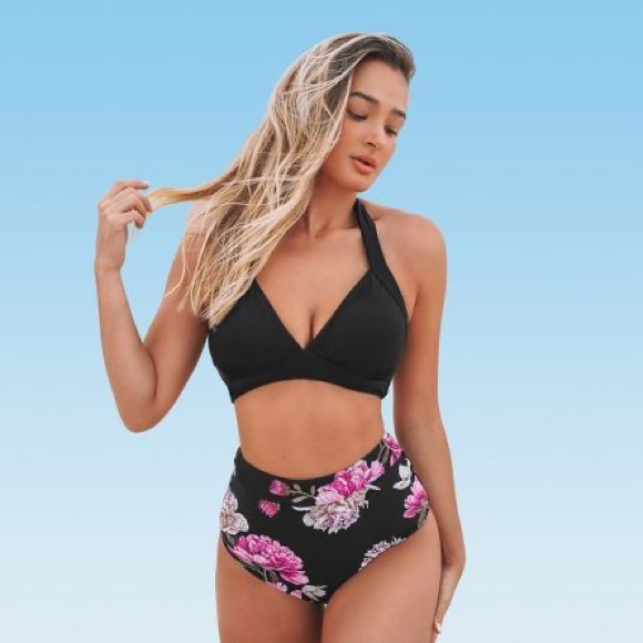 Cupshe Other - - NWT Black Floral Halter High Waisted Bikini sz large